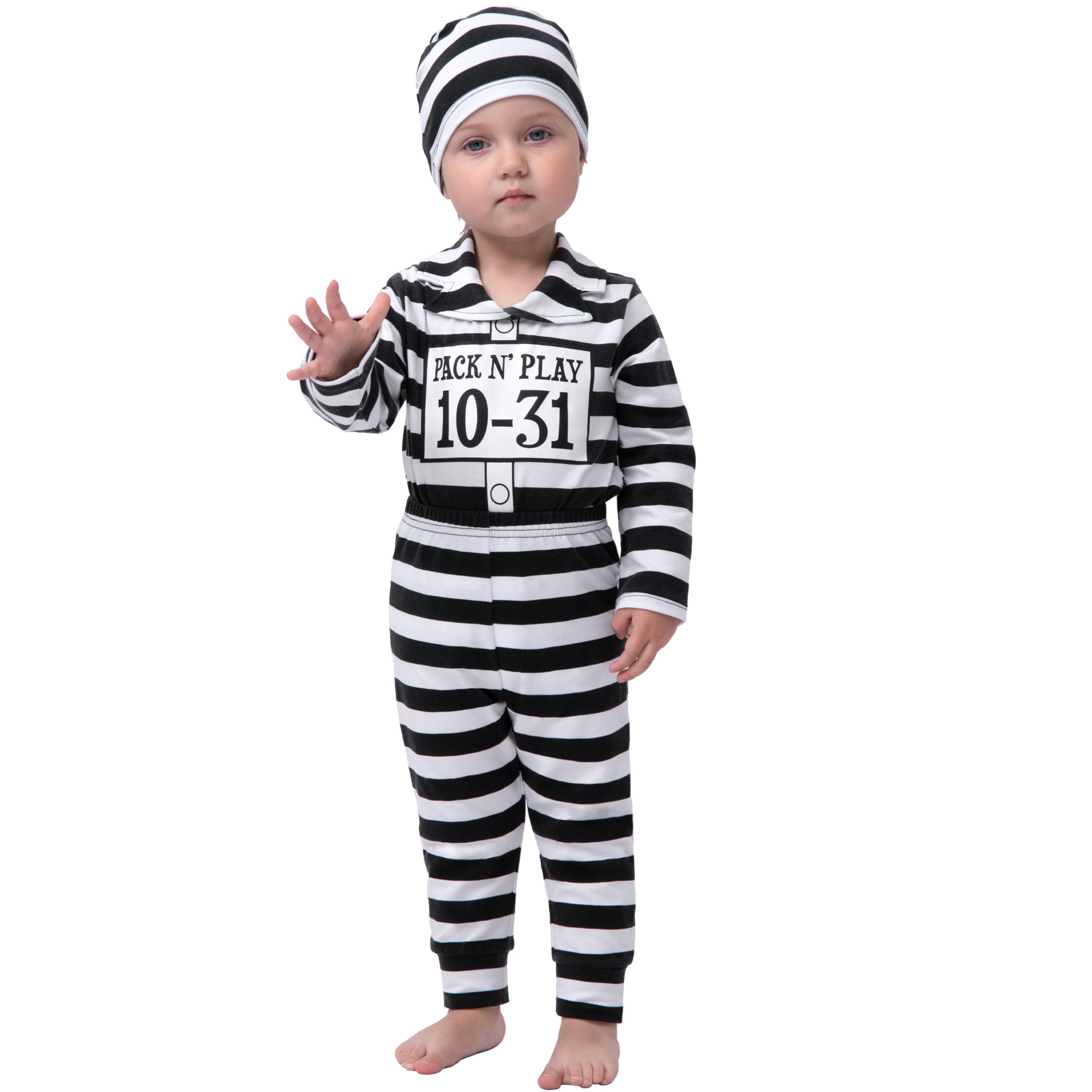 Spooktacular Creations Prisoner Costume for Baby and Toddler, Halloween Baby Jail Costume for Halloween Costume Cosplay Parties(12-18 Months)