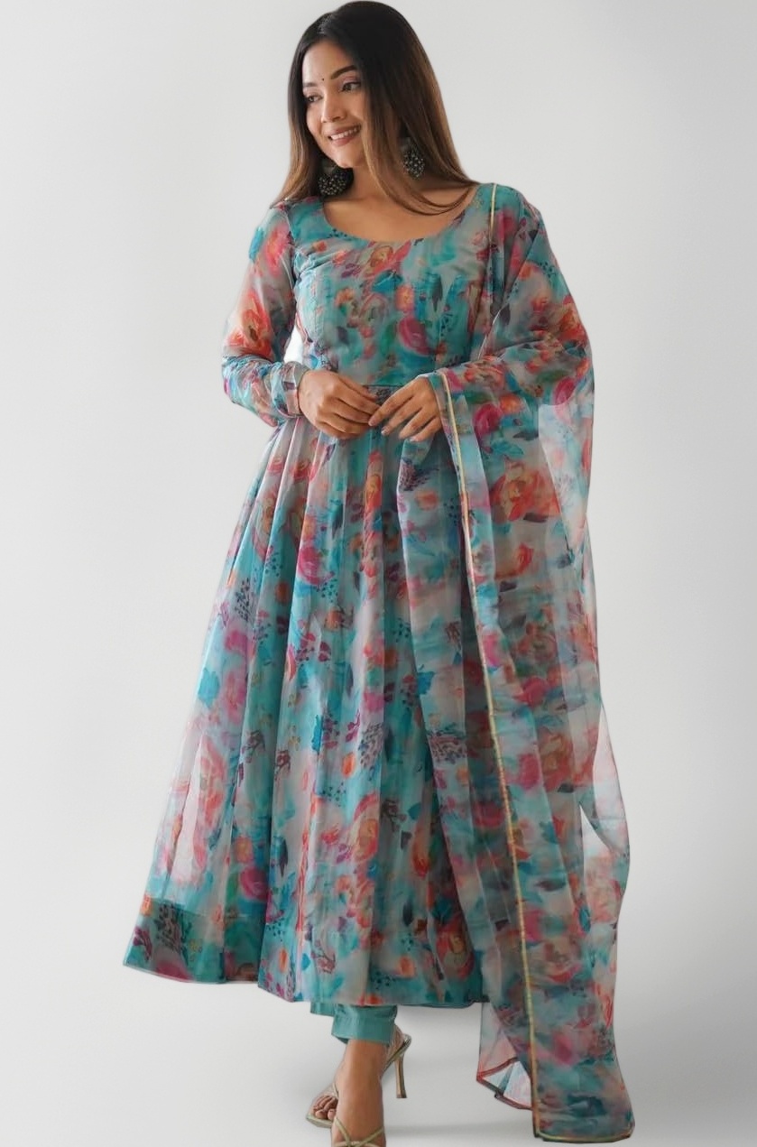 KD Women's Anarkali Floral Printed Kurta Pent Set with Dupatta Anarkali Kurta for Women | Kurta Set | Ethnic Set | Dupatta Set