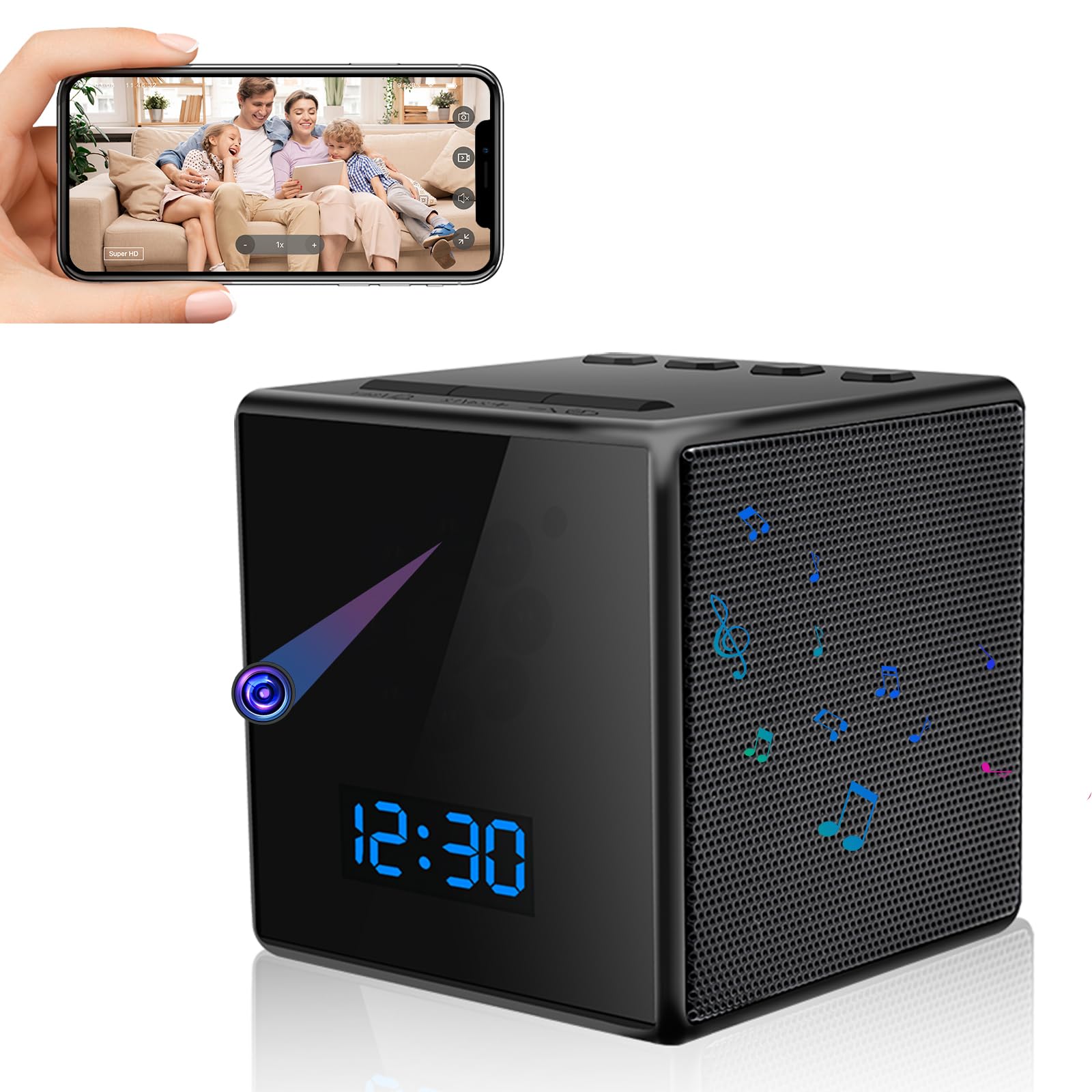 Camara Espia WiFi Movil Oculta, Portátil Camaras Espias Camufladas para Interior/Exterior,HD 1080P Mini Cámara Espía Inalámbrica con Bluetooth 5.0/Detección de Movimiento/Reproducción de Música