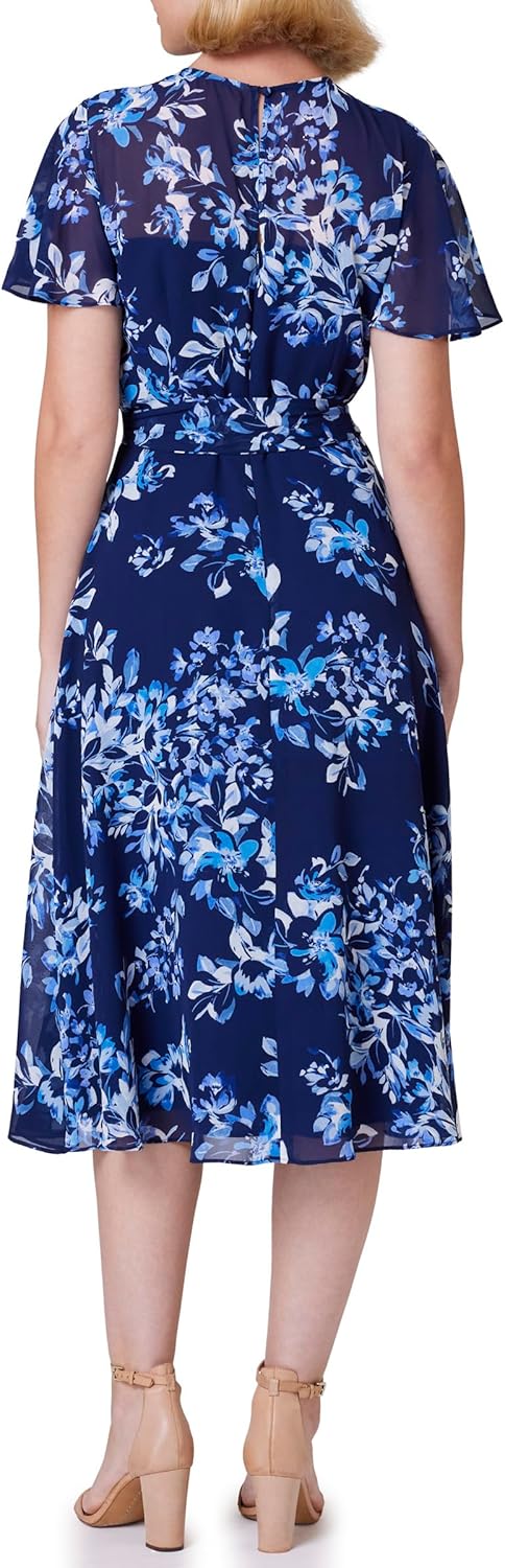 Jessica Howard Womens Flutter Sleeve Mesh Neck Floral Print Dress - Image 2