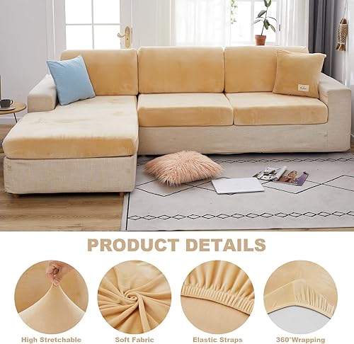 Miniatura 5 de TOPCHANCES Fundas de cojín de terciopelo para sofá, universal, resistente al desgaste, funda seccional, fundas elásticas para sofá, protector de