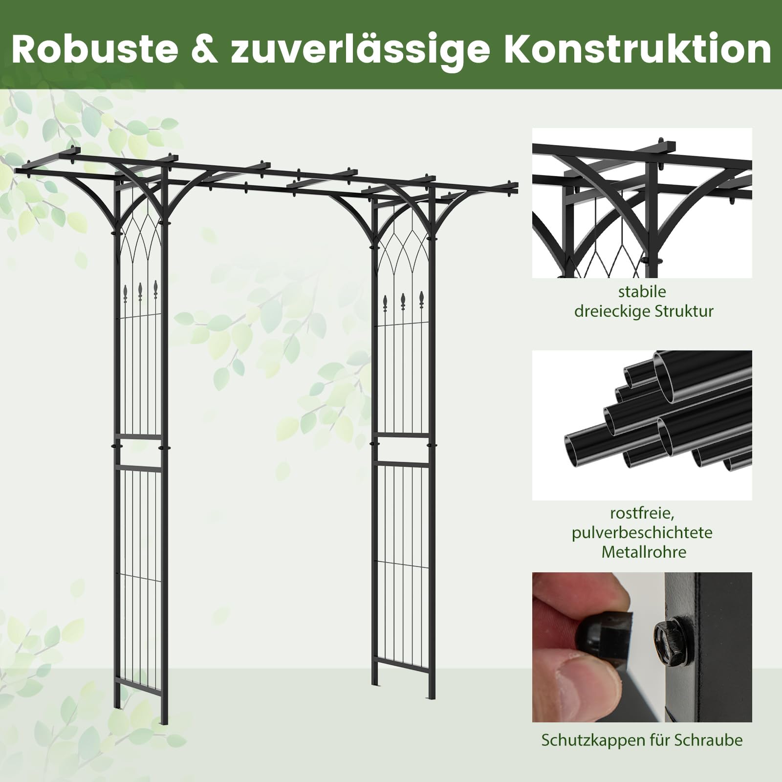 COSTWAY Rosenbogen Metall, Gartenbogen für Kletterpflanzen, Torbogen Garten, Rosengitter Rankhilfe, Rankgitter Rosenspalier, Rankbogen für Hinterhof Veranda Hochzeit Partys, 200x52x206cm, Schwarz