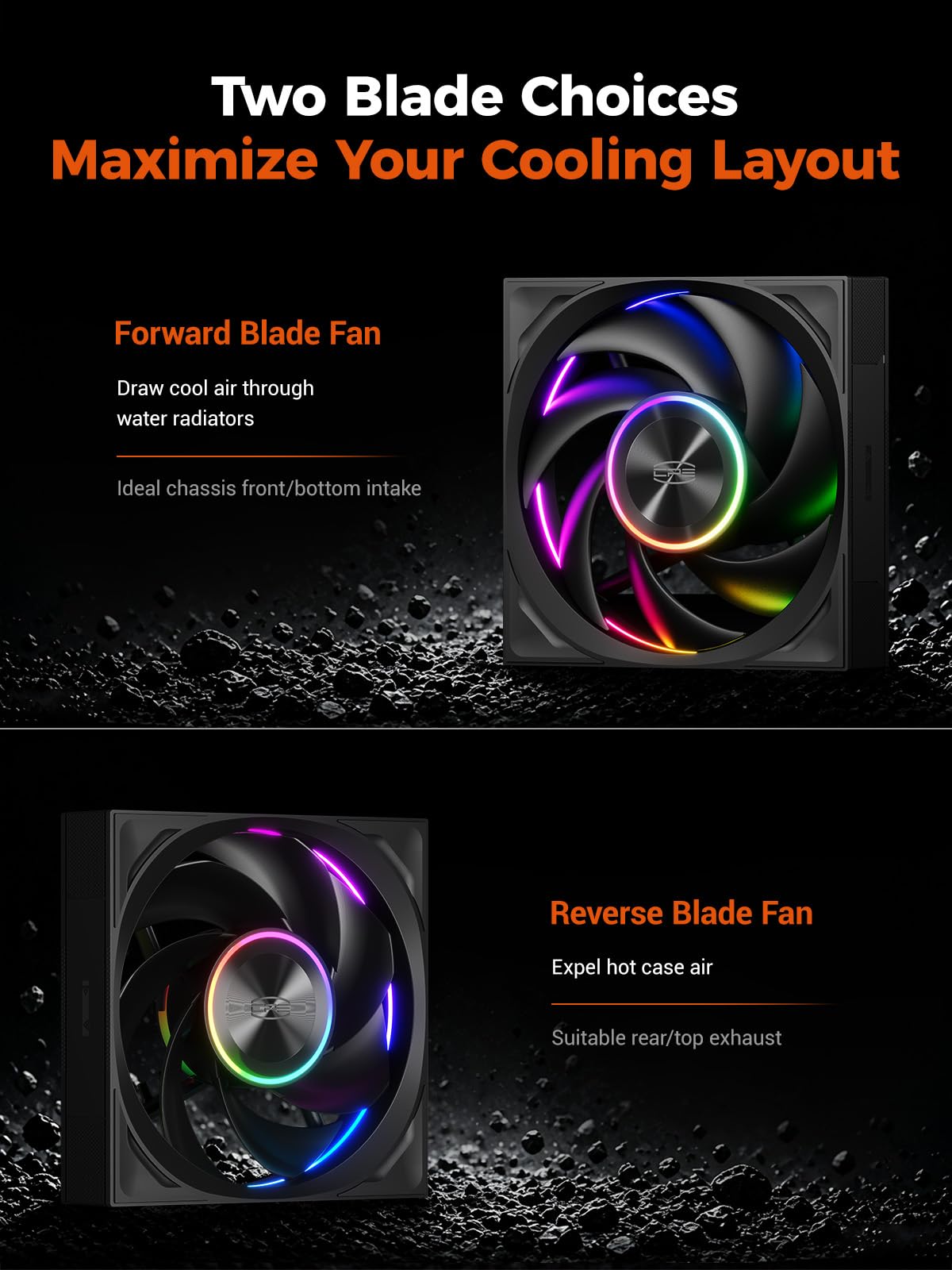 PCCOOLER F7 X120R ARGB - Ventola di aspirazione con lama invertita da 120 mm, con specchio infinito a tre lati, collegamento a catena a margherita, ventola PWM ad alto flusso d'aria, confezione
