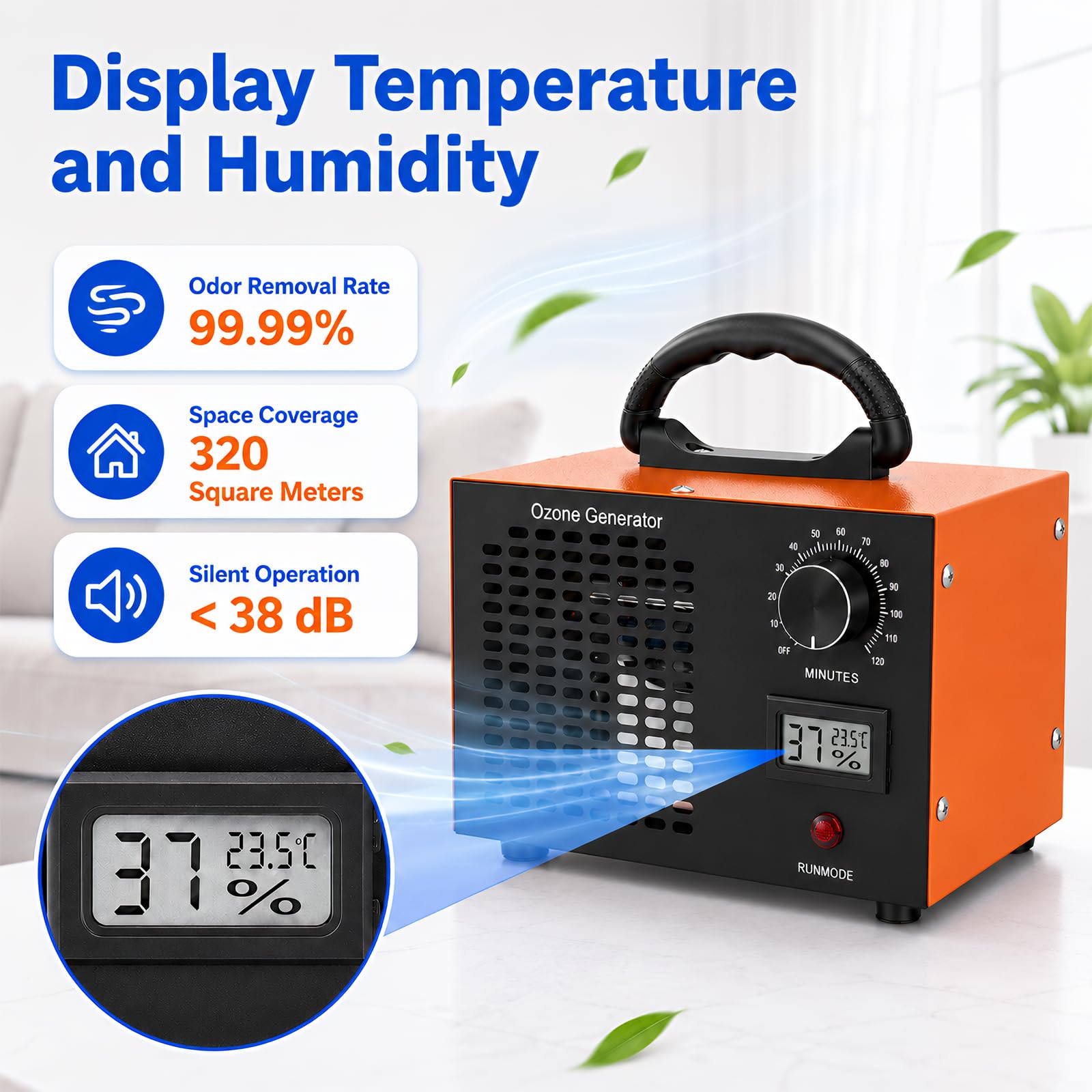 Generador Ozono 60000mg/h, Hasta 320m², con Pantalla y Temporizador 120min