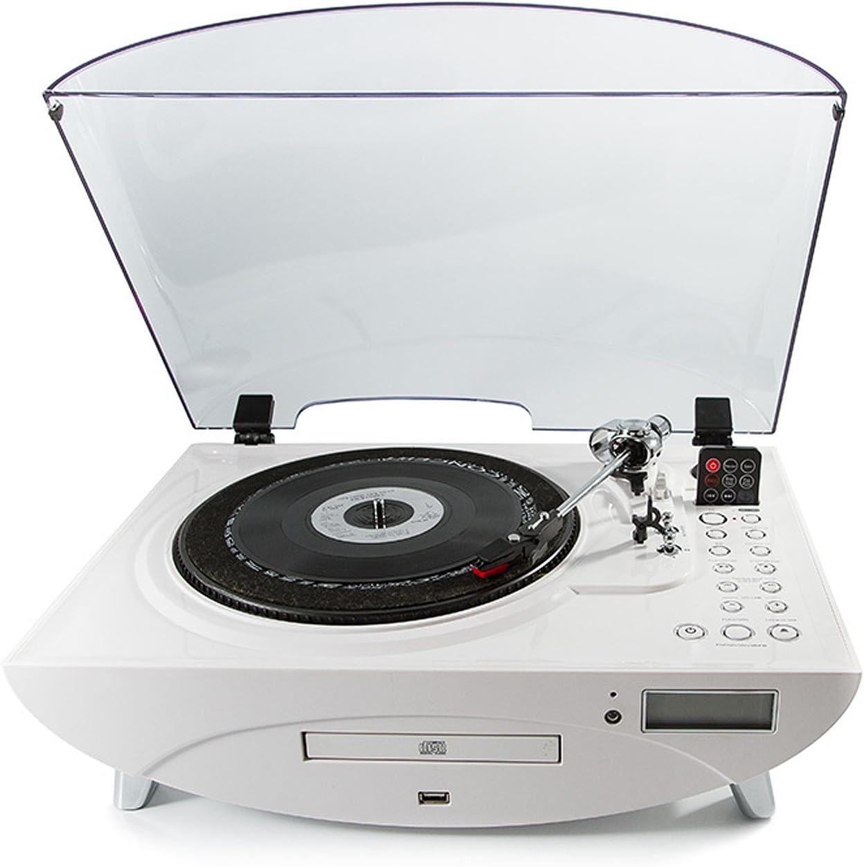 GPO Jive Record Player Retro 3-Speed Vinyl Turntable - CD, FM Radio, MP3, USB, Speakers - White