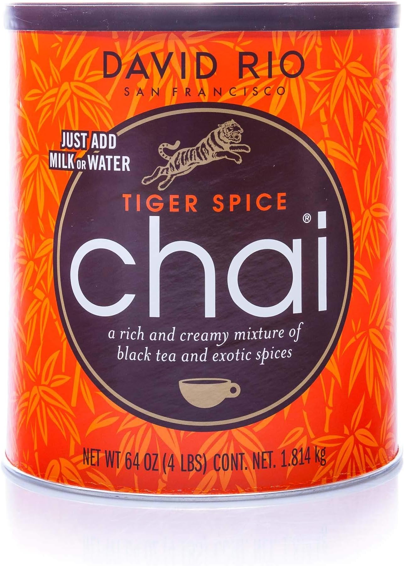 Tiger Spice Chai Tea Latte Mix, 64 Oz, Black Tea, Organic Spices, Dairy Free, Serve Hot or Cold, Just Add Water or Milk, 64 Servings, Perfect for Food Service