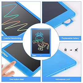 LCD Writing Tablet Colorful 10 Inch Electronic Graphics Doodle Board eWriter Drawing Pad with Memory Lock Gift for Kids & Adults Home School Office Handwriting Tablet (Blue)
