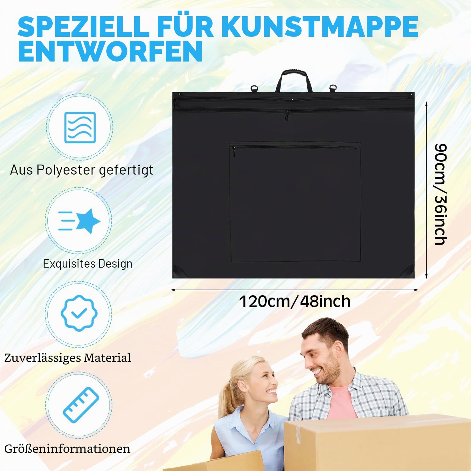 Huhumy 121,9 x 91,4 cm große Kunst-Portfolio-Tasche mit Schultergurt, Leder-Ecken, wasserdicht, Künstler-Portfolio-Kunst-Portfolio-Tragetasche zum Zeichnen, Skizzieren, Poster, Kunstwerke, schwarz