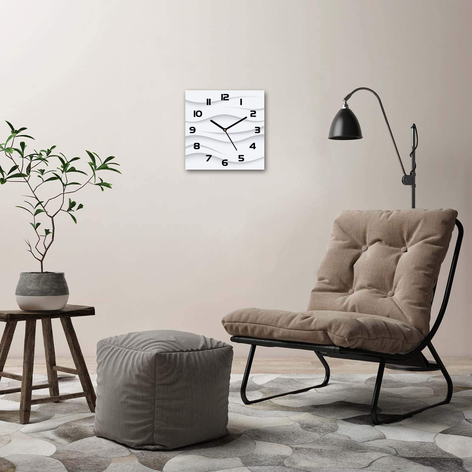 Tulup Glasuhr 30x30cm - Schwarze Zeigern - Wanduhr Wandkunst Bild Gehärtetem Glas Uhr Echtglas Küche Wohnzimmer - Wellen Abstraktion