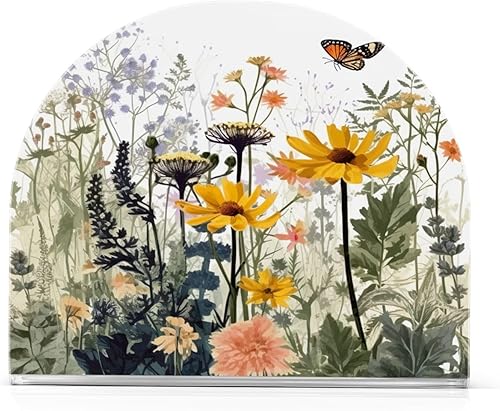 Napkin Holder Wildflowers and Butterfly Napkin Holders for Tables, Clear Acrylic Napkin Holders Cocktail Napkin Holder for Kitchen Restaurant Bar