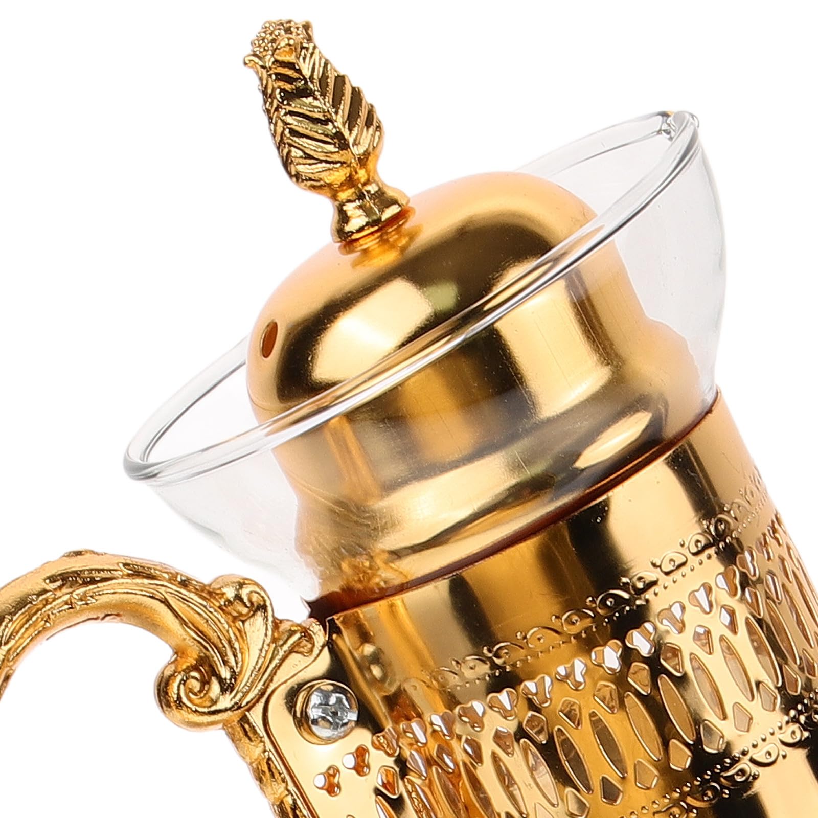 CLISPEED Arabische Teekanne aus Glas Kaffee Servierset mit Tassen und Tablett aus Glas und Aluminiumlegierung Goldfarben Beheizbar für Zuhause und Hotel Vintage Stil