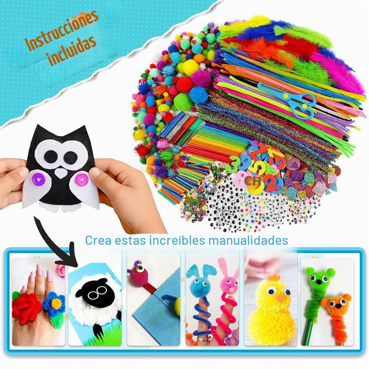 Gutenguy Juego de 3200 piezas de manualidades para niños de 4, 5, 6, 7, 8, 9, 10, 11, 12 años, todo en uno, bricolaje, manualidades, jardín de infantes, hogar, escuela, arte y manualidades, juguetes