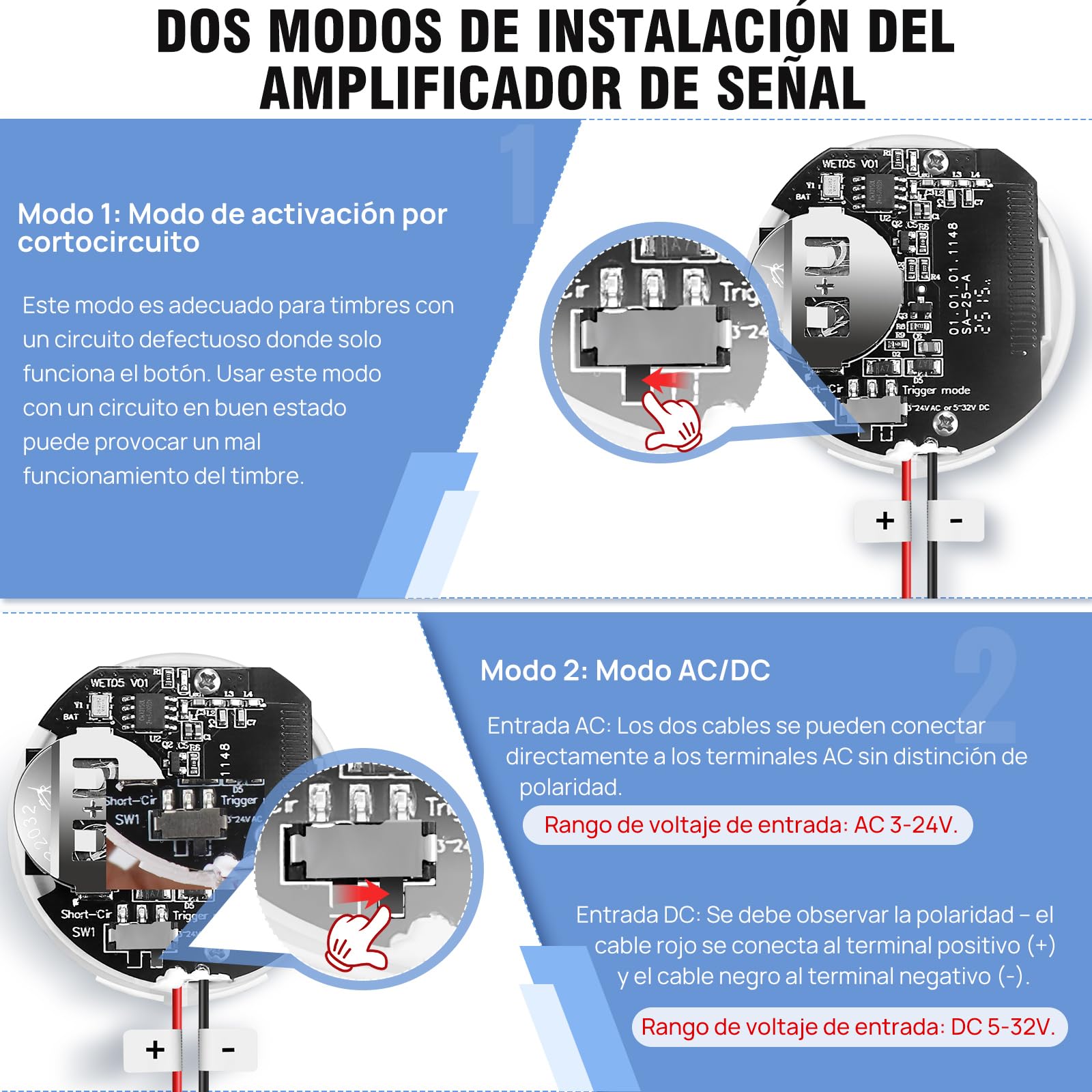 Conjunto de Extensión de Señal Inalámbrica PHYSEN, Amplificador de Timbre y Campana, Reenvío de Timbre para Timbre Existente, Timbre para Dormitorio, Ático y Sótano, 1 Repetidor de Señal 1 Receptor