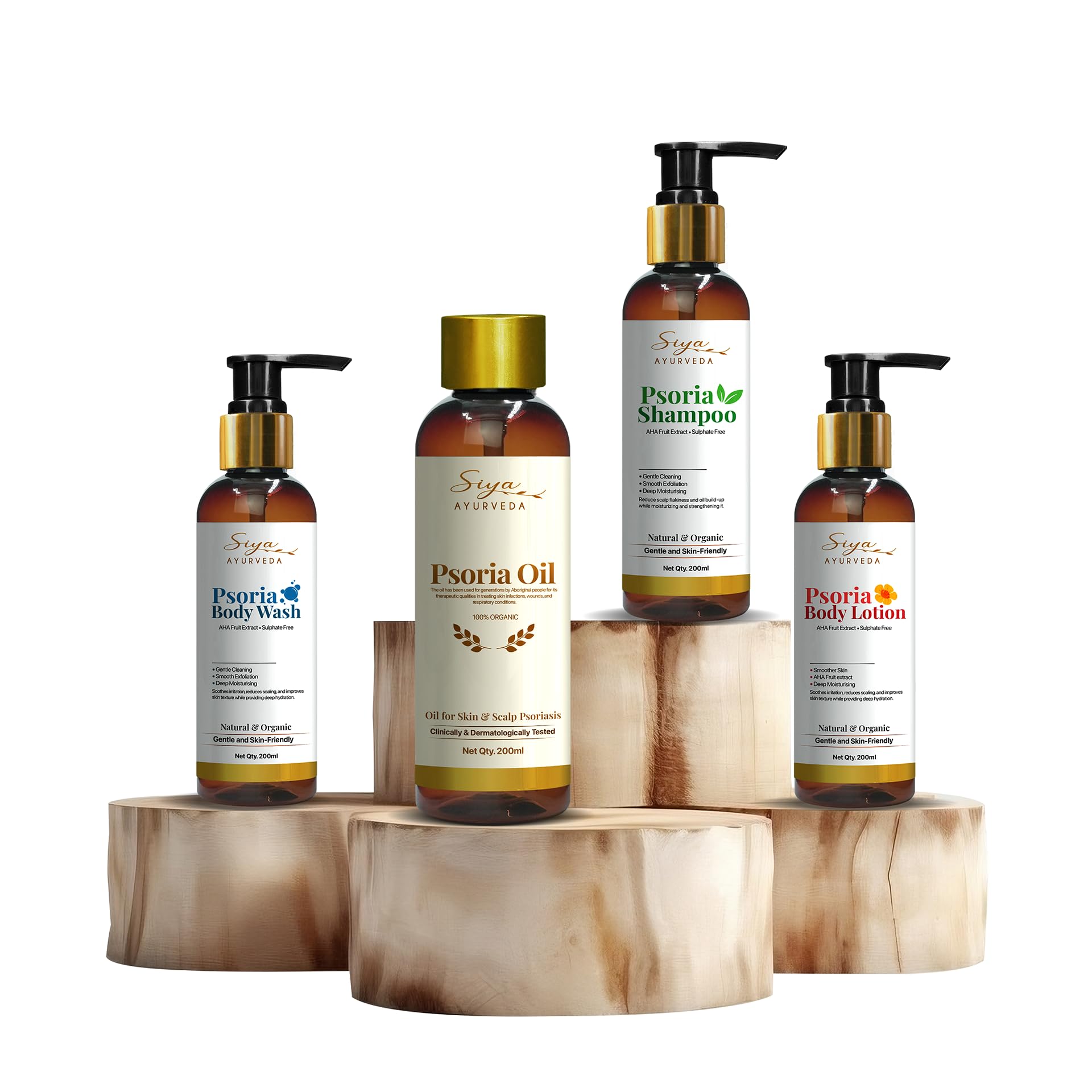 Psoriasis Body and Hair Care Kit - Body Wash for Natural Soothing Skin | Shampoo for Psoria | Body Lotions Moisturisation Cream | Ayurvedic Psoriasis Treatment Oil for Men and Women