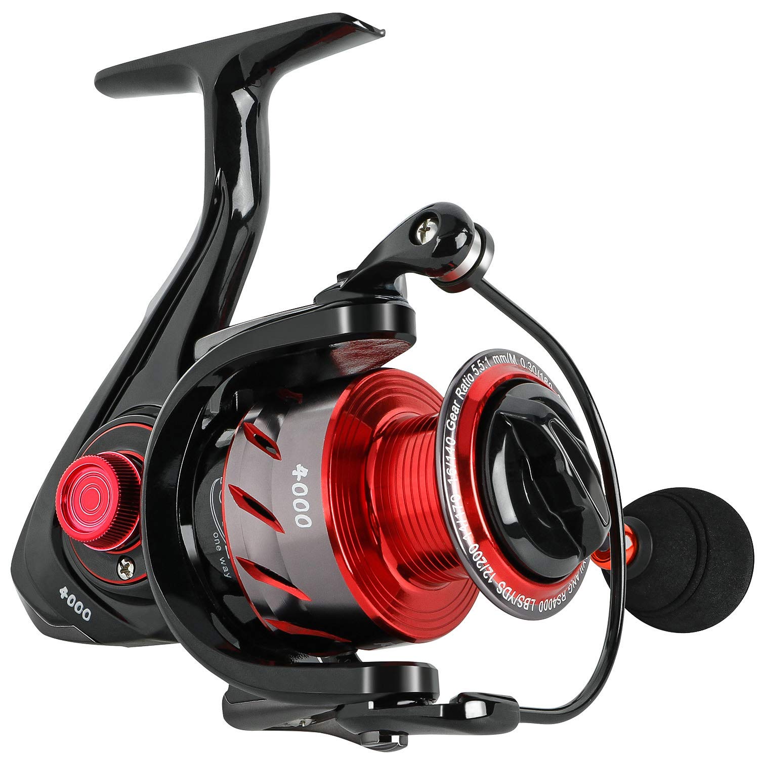 Sougayilang Mulinello da pesca 13 +1 MaxiDur con cuscinetti a sfera resistenti alla corrosione, sistema di frenatura SVS, bobina in grafite di ricambio, Red Skull, 5000 Series