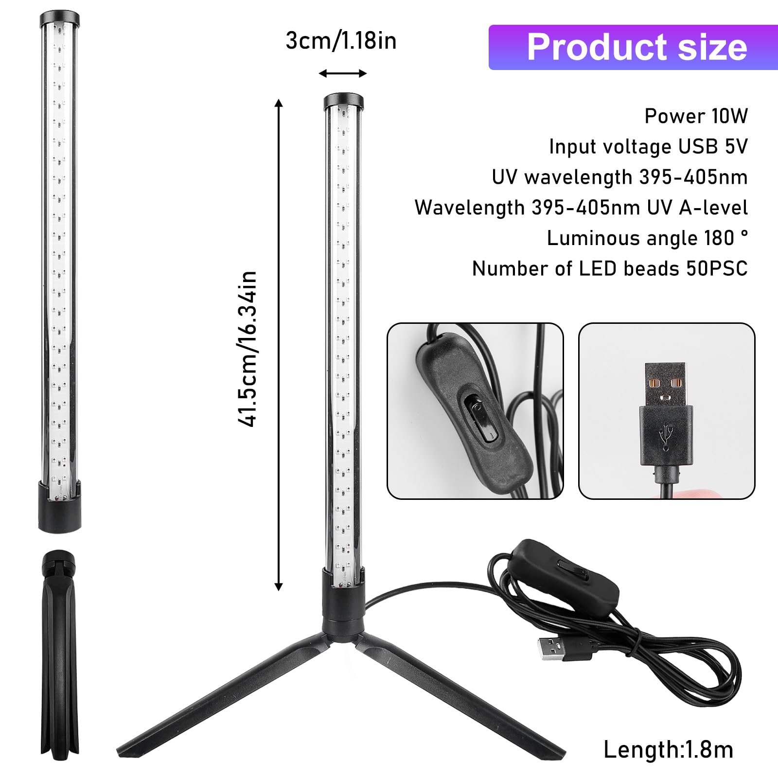 Image secondaire de Lampe de Table UV Noir 10W avec Interrupteur - Behogan