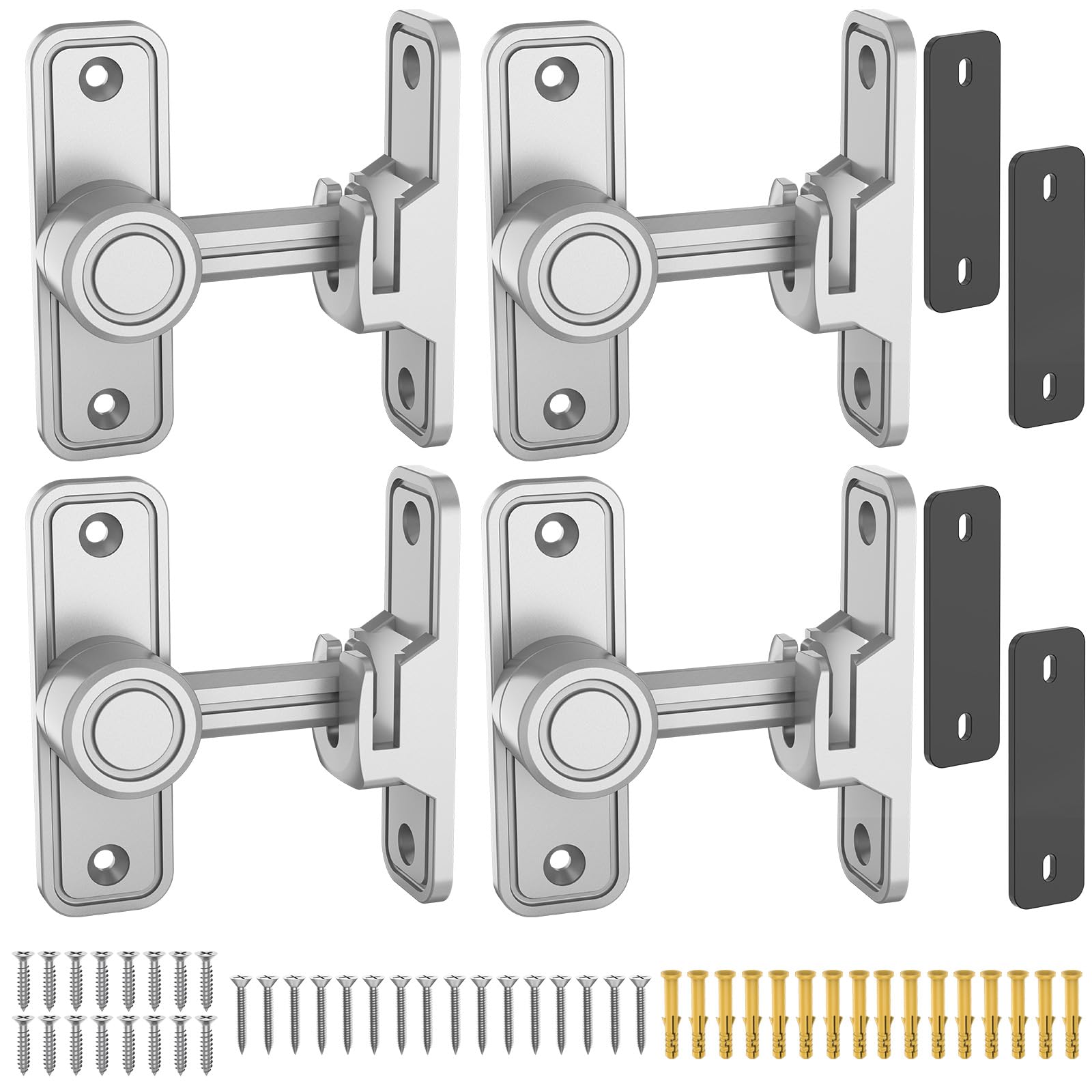 MeBantoo 90° Sliding Barn Door Lock Latch, 4 Pack Silver Gate Lock