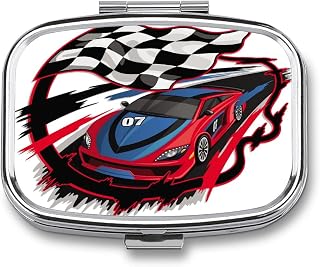 Caja De Pastillas De Viaje Coche De Carreras Rojo Y Azul De Dibujos Animados Caja De Pastillas Portátil Caja De Bolsillo Dispensador Compartimiento De Vitaminas Contenedor Caja De Pastillas