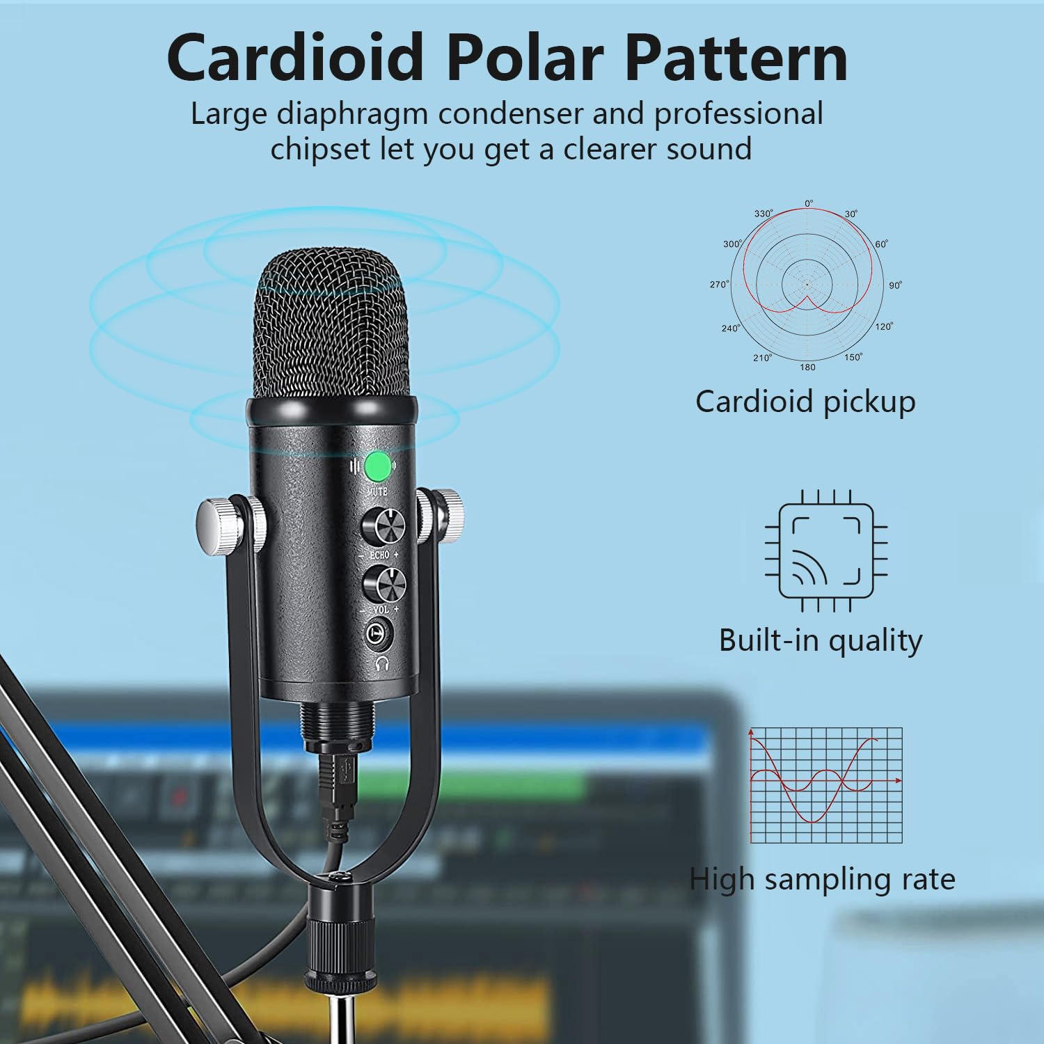 Micrófono condensador USB para PC, Podcasting - Micrófono condensador USB (WM101)