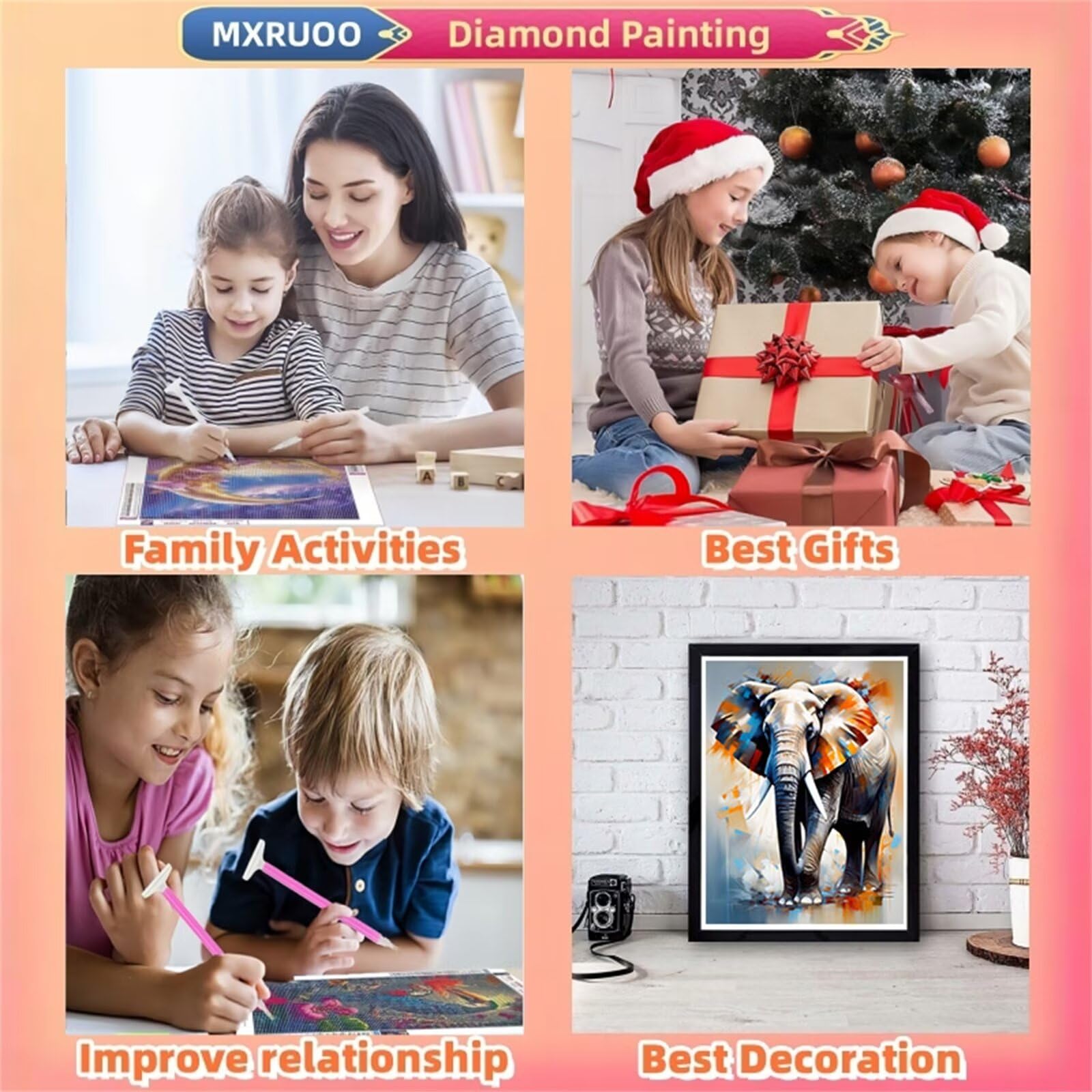 Diamond Painting Tierelefant, DIY 5D Weihnachten Diamond Painting Erwachsene, Diamant Painting Bilder Malen Nach Zahlen DIY Set Erwachsene, Diamond Painting Herbst für Home Wand Dekor (70x95cm)-k9