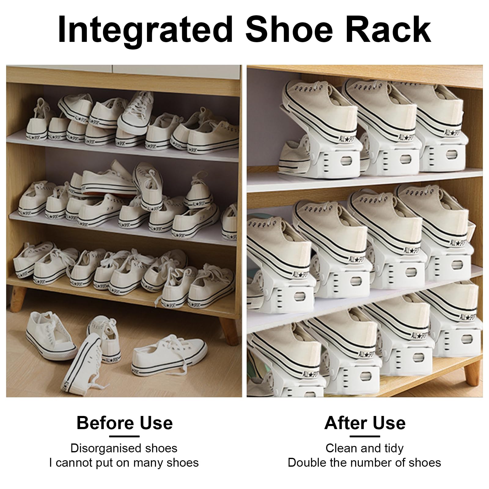 Organizzatore per scarpe, set di 10 porta scarpe regolabili, porta scarpe antiscivolo, 3 porta scarpe regolabili in altezza, scarpiera salvaspazio (bianco-1)