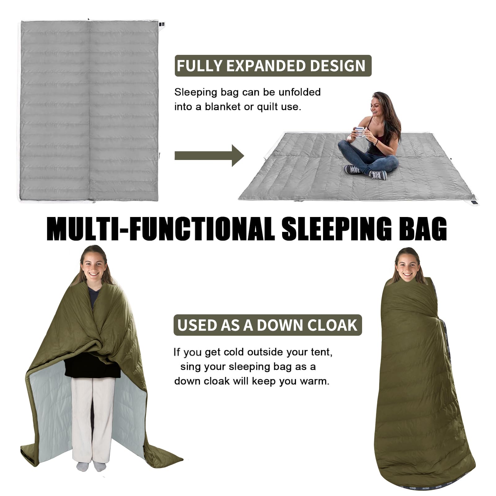 Daunenschlafsack Ultraleicht Deckenschlafsack kleines Packmaß für Camping und Trekking 3~4 Jahreszeiten Outdoor oder Indoor