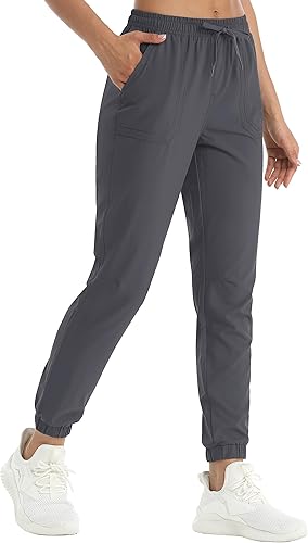 TACVASEN Pantalones deportivos de senderismo para mujer, de secado rápido, ligeros, con cordón, Gris oscuro