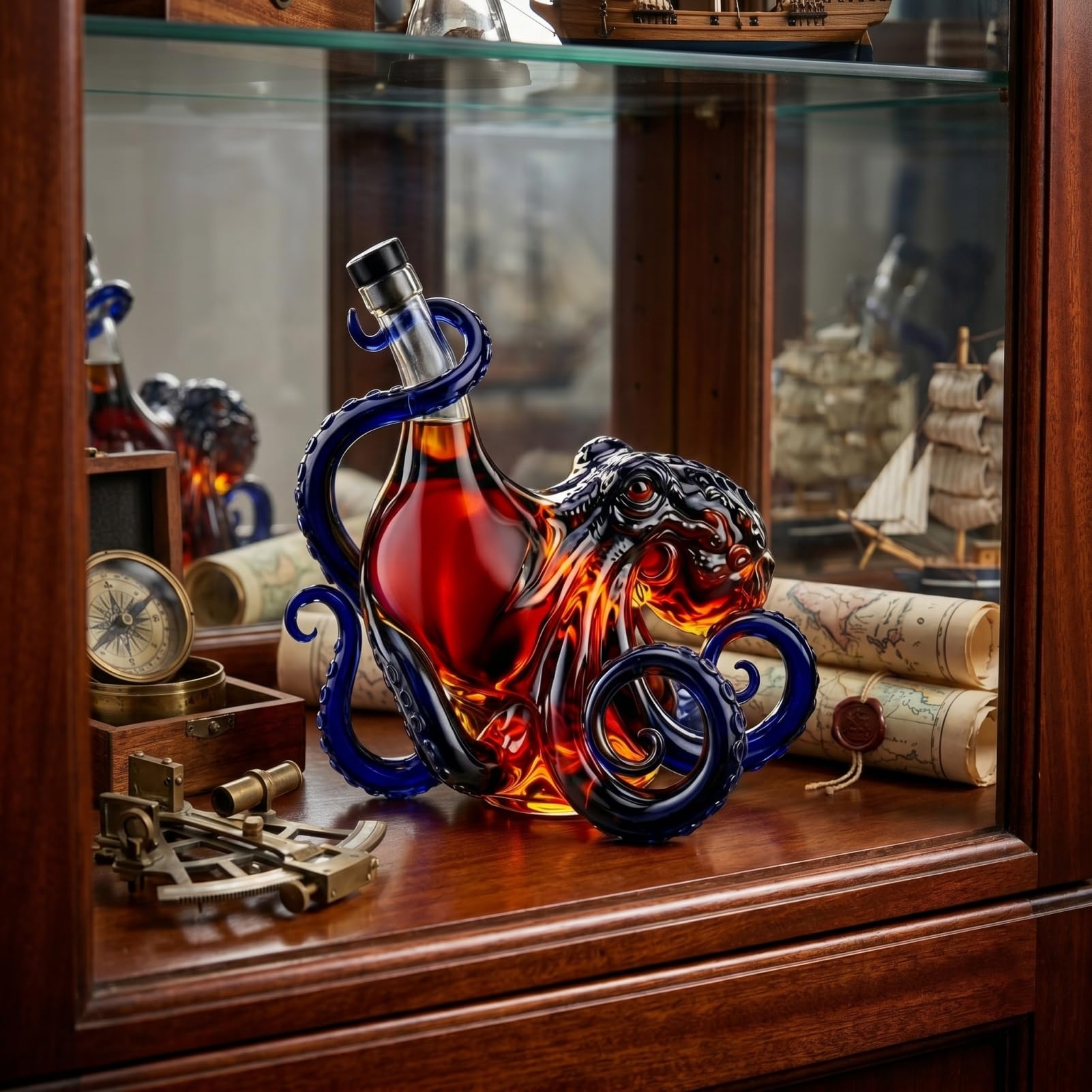 Bottiglia di vino a forma di polipo, decanter artistico in vetro 3D, decorazione nautica con tentacoli scuri, per whisky, vino, soda da 350 ml, regalo da bar a tema oceano, nero, 350 ml