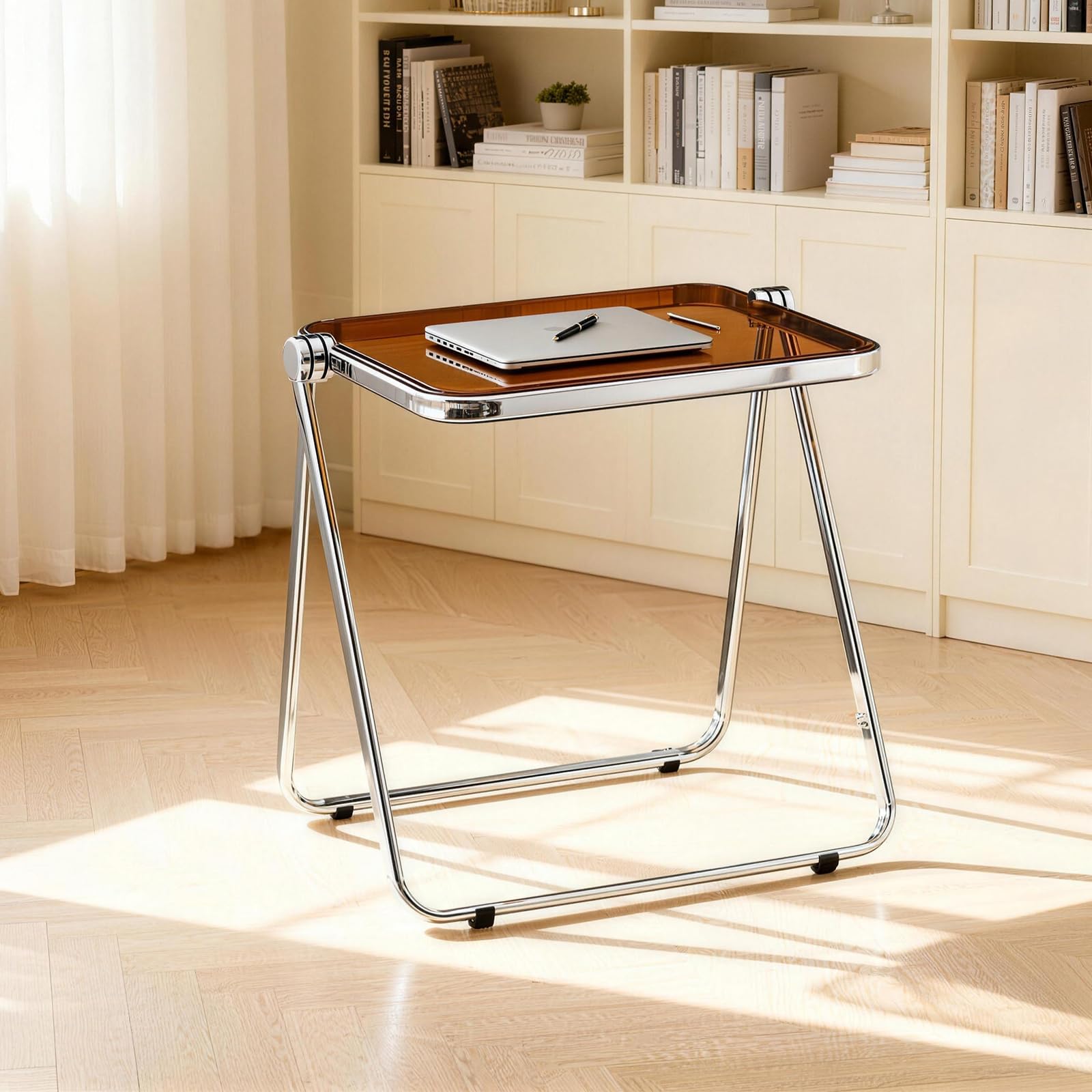 Table Pliante en Acrylique Transparent, Design léger et Pliable pour Salon, Cuisine, Balcon — Gain de Place, Tawny