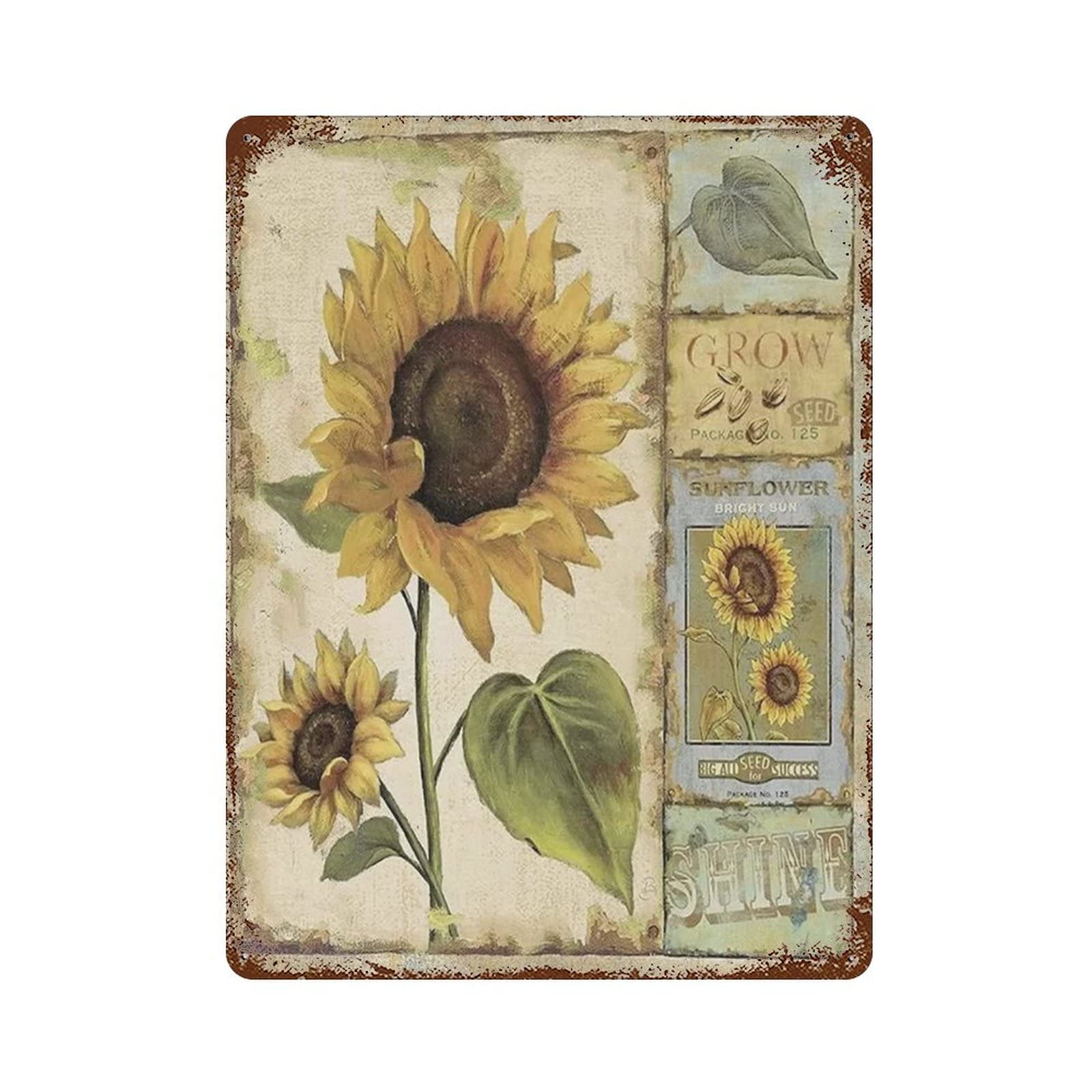 AOOEDM Sunflower Vintage Metal Tin Sign for Home Coffee Shop Office Wall Art Metal Poster Garage Decor Man Cave Sign Inspirational Quote Wall Decor