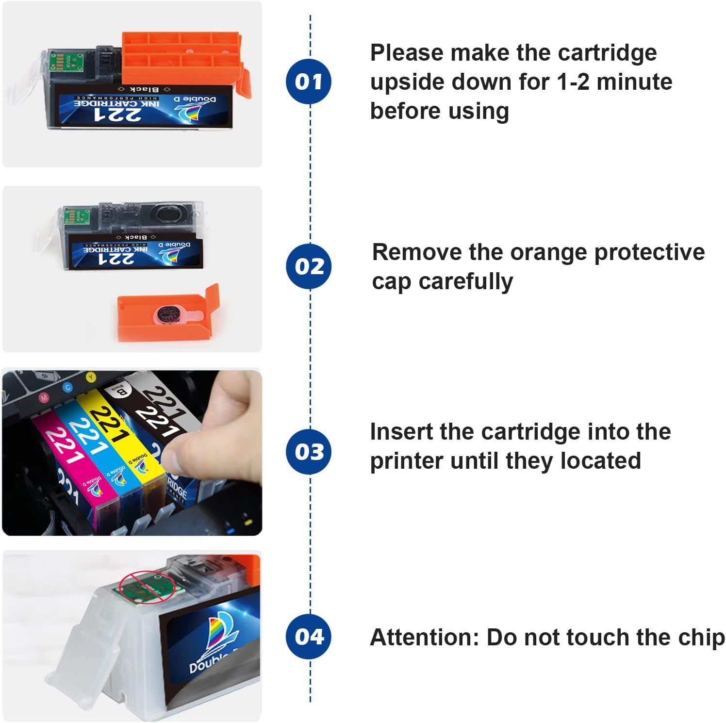 DOUBLE D Compatible Canon 220 221 Ink Cartridges Replacement for Canon PGI-220 PGI220 CLI-221 CLI221, Work with PIXMA MX860 MX870 MP560 MP550 MP540 MP620 MP640 IP3600 IP4600 IP4700, 15 Pack