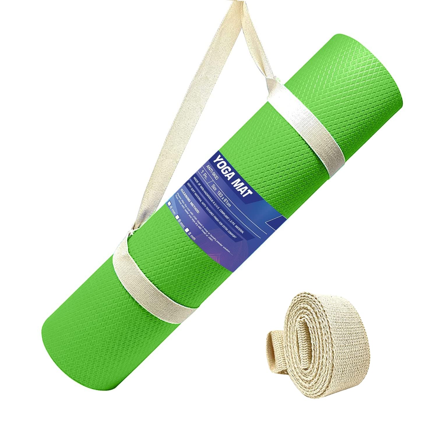 STRAUSS EVA Yoga Mat with Carry Strap | Non-Slip Exercise Mat for Home & Gym | Eco-Friendly, Lightweight & Durable Workout Mat | Ideal for Yoga, Pilates, Fitness | Ideal for Men & Women,8mm,(Green) (B09TGVCX17) Amazon Price History, Amazon Price Tracker