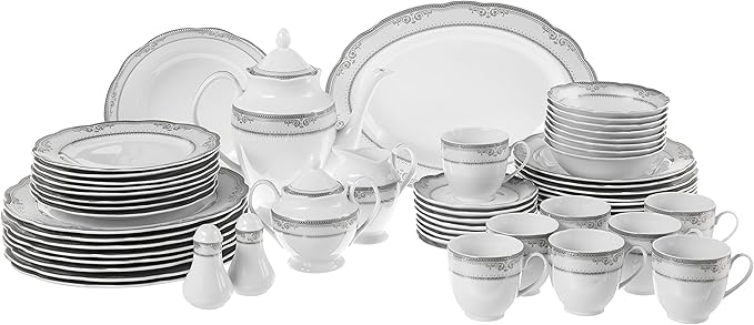 Lorenzo Import Victoria 57-Piece Wavy Porcelain Dinnerware Set