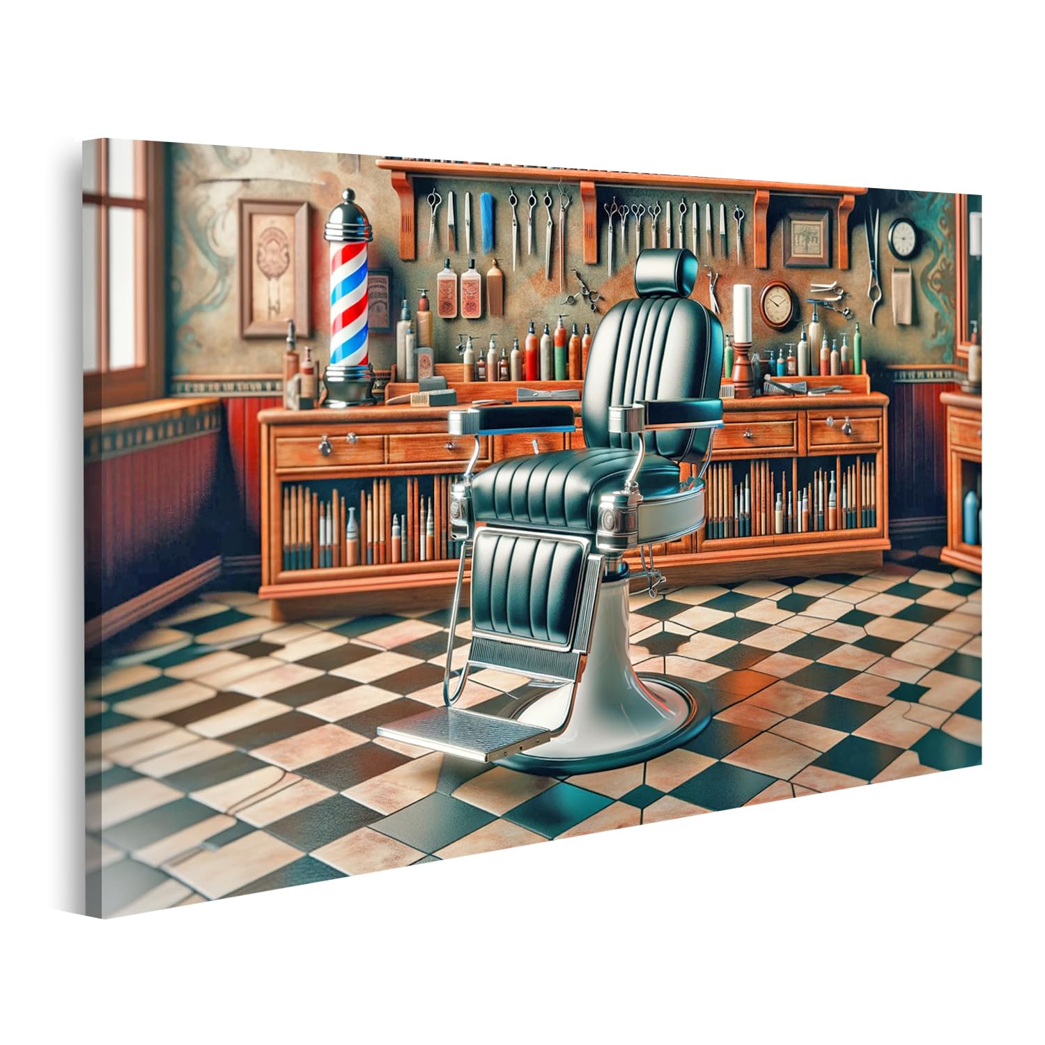 islandburner Imagen sobre lienzo barbero tienda peluquería interior con una silla de peluquería clásica tapizada en el centro cuadros murales carteles