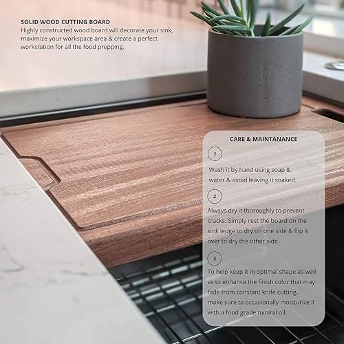 Miniatura 8 de ZEEK Fregadero de cocina con estación de trabajo de 32 pulgadas, color negro, calibre 16, acero inoxidable, doble cuenco 5050 con accesorios