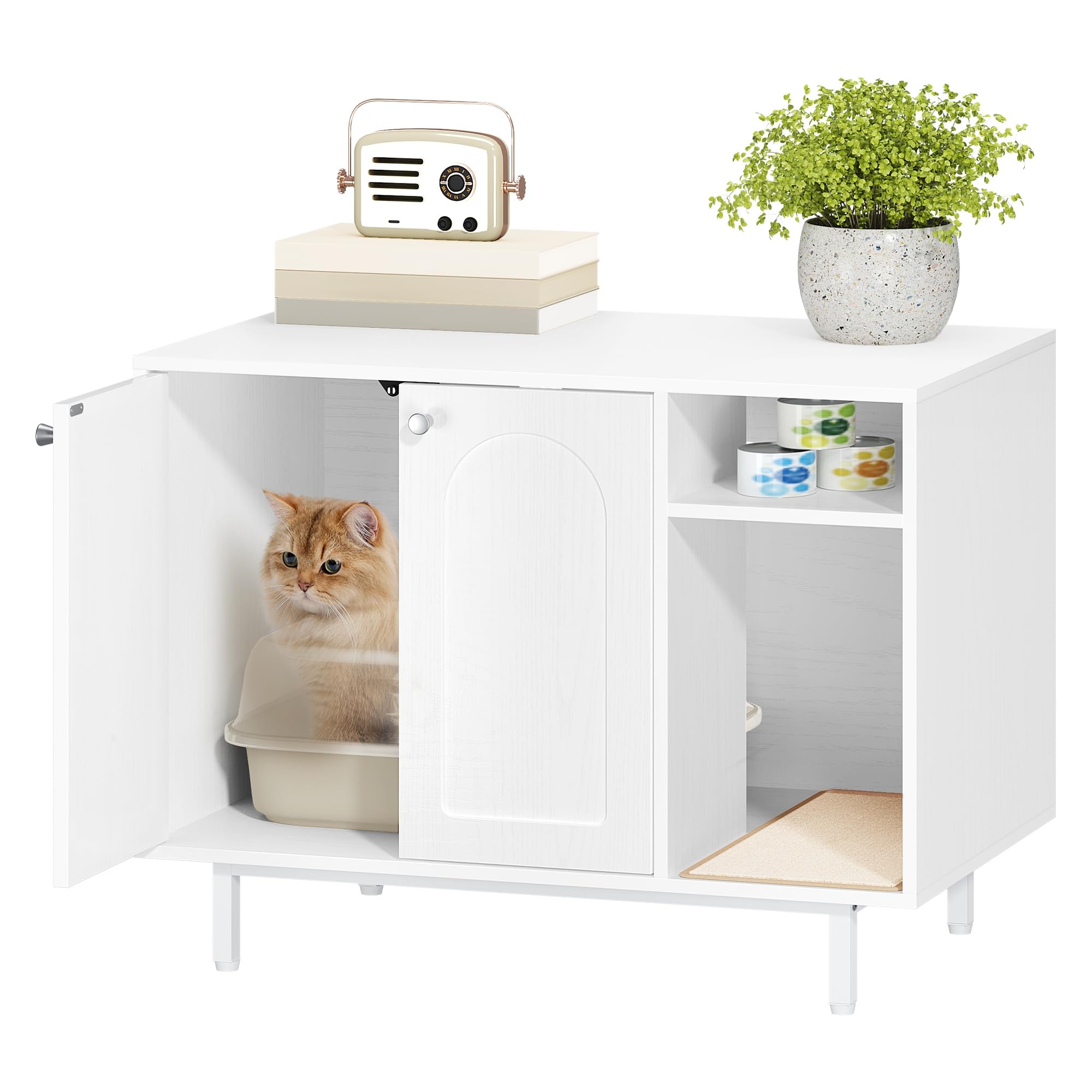 Hzuaneri Mobile Lettiera per Gatti, Mobiletto Lettiera Gatto, Casa per Gatto Multifunzione, Con Porta e Divisorio Separato, Armadietto per Gatti, Facile da Montare, Bianco CB01513W