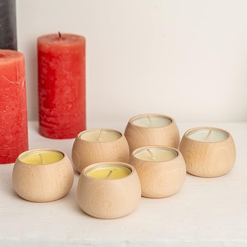 Miniatura 5 de Portavelas de madera hechos a mano para velas votivas y velas de té, juego de 6