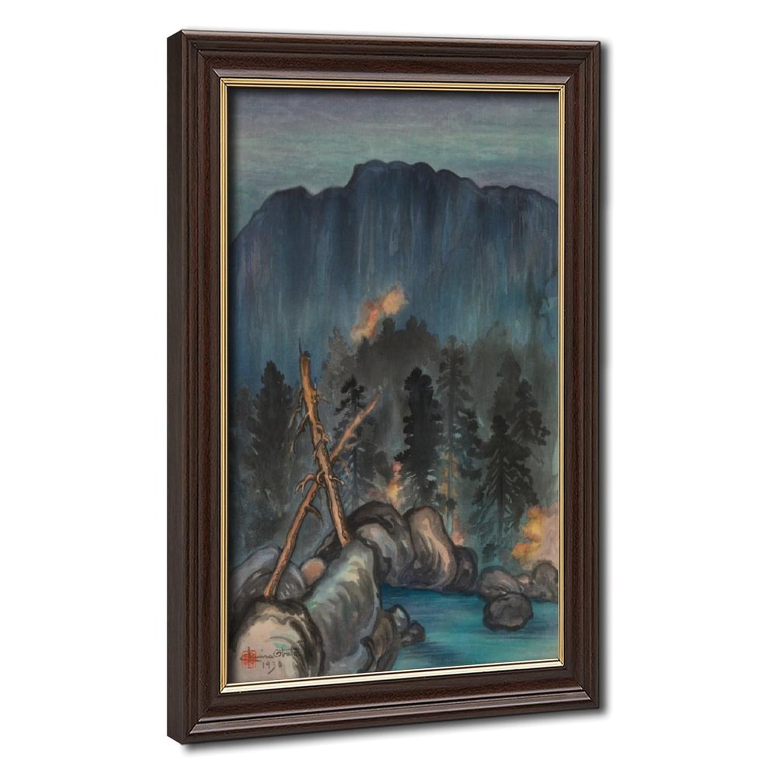 WCYB Merced River, Yosemite Valley by Chiura Obata Posters Prints Canvas Deco Paintings Wall Art Hangable Frame 24" L X 36" W