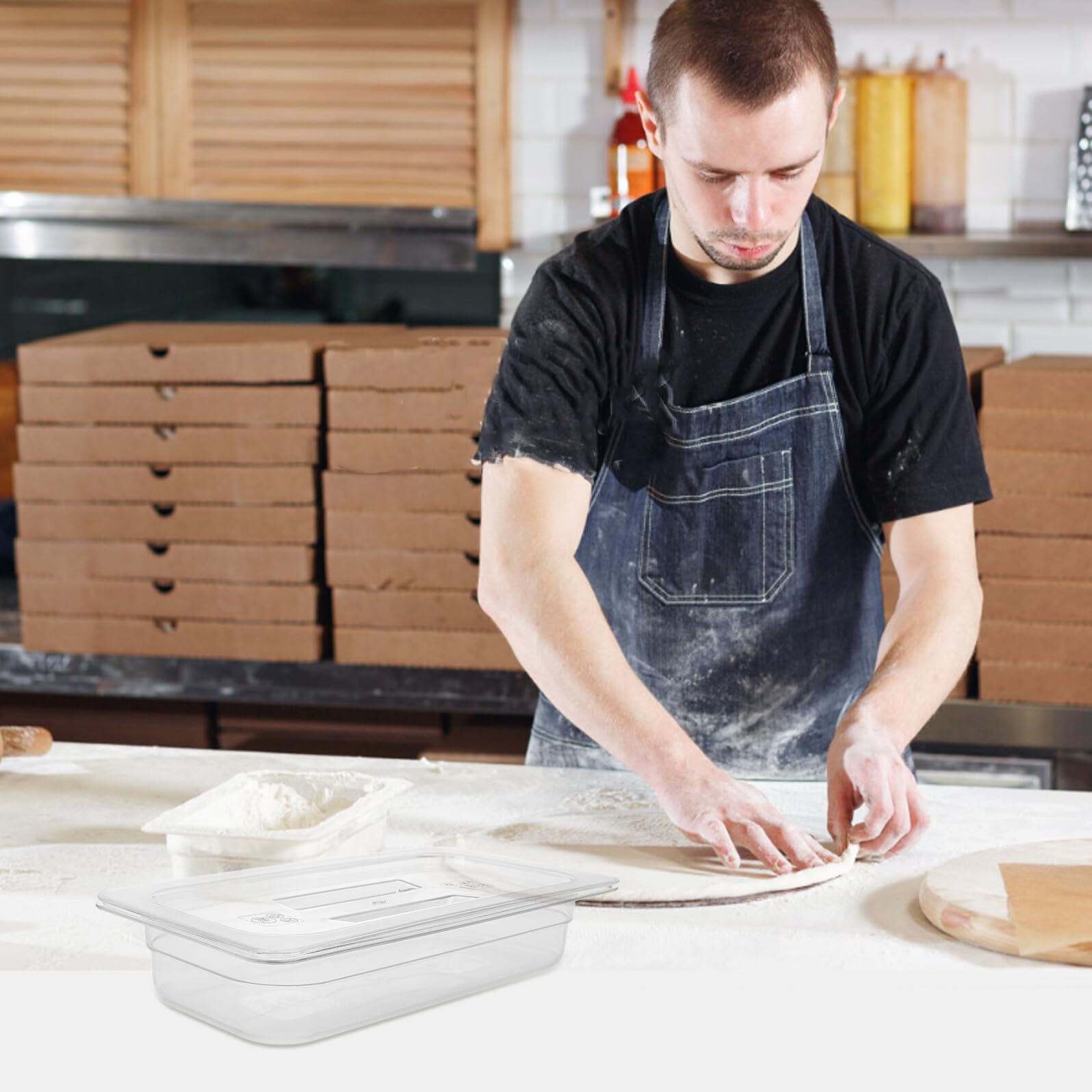 LABRIMP 3 Piezas Caja para Masa de Pizza Apilable Tapa Hermética Bandeja Transparente para Fermentación y Almacenamiento Doméstico y Comercial Fácil Limpieza y Diseño Fresco para Cocina