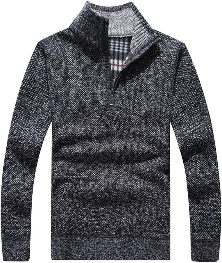 Les umes Men's Half Zip Jumper Plaid Fleece Lined Knit Turtleneck Sweater Warm Long Sleeve Stand Collar Pullover
