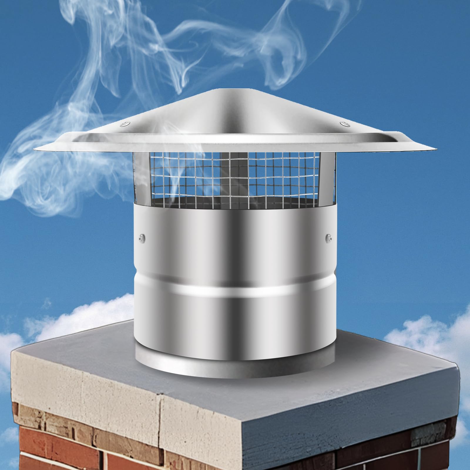 IGNVXMGKP 6 Inch Round Chimney Cap, (6/8/10/12) Inch Tapered Top Chimney Cap with Screen, 0.5x0.5 Inch Mesh Screen Stove Pipe Topper, Stovepipe Finial, Galvanized Steel Quality, Silver