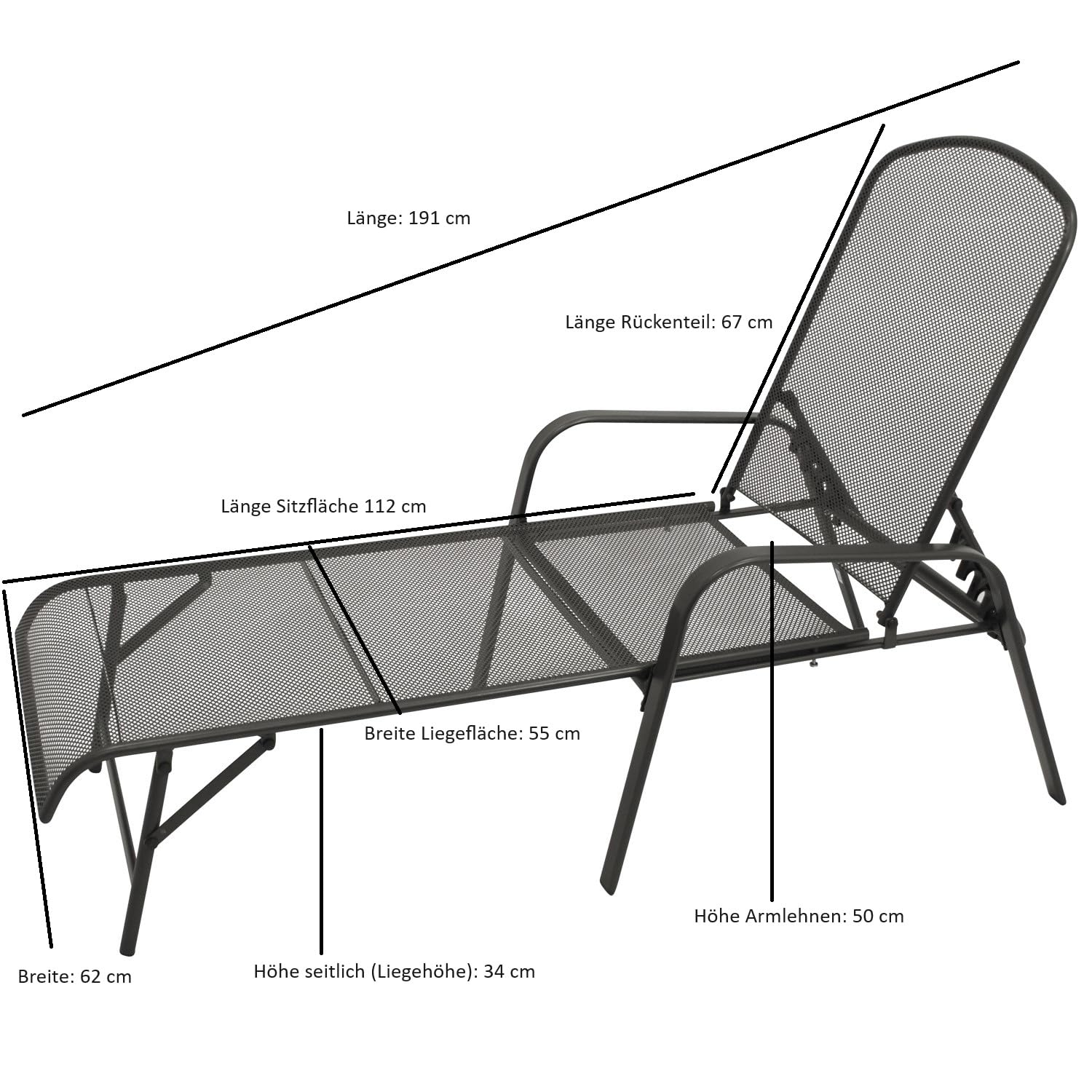 DEGAMO Gartenliege Sonnenliege Classic, Stahlgestell, Liegefläche aus Streckmetall, Farbe anthrazit, Outdoor