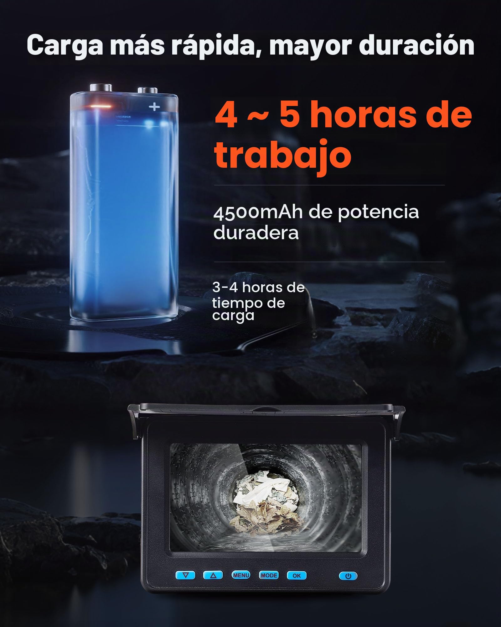 VEVOR Cámara de Inspección de Tuberías Cable de 50 m, Cámara Endoscópica con Pantalla a Color, Resistente al Agua IP68, con 6 LED, Tarjeta de 16 GB, Batería de 4500 mAh, para Alcantarillado Fontanería