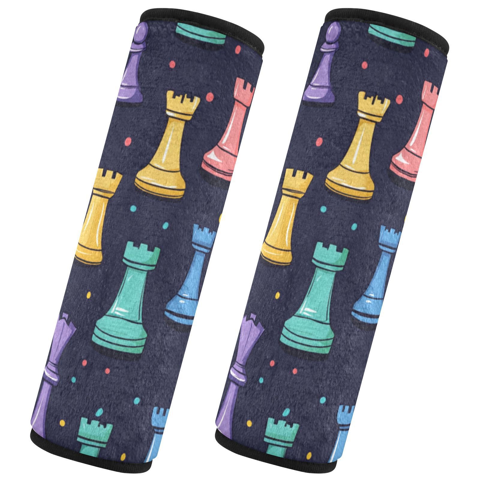 Seat Belt Covers 2 Pack Colorful Chess Pieces Car Seat Strap Covers Super Soft Blue Car Seat Neck Cover for Boys Girls Adults Babies M