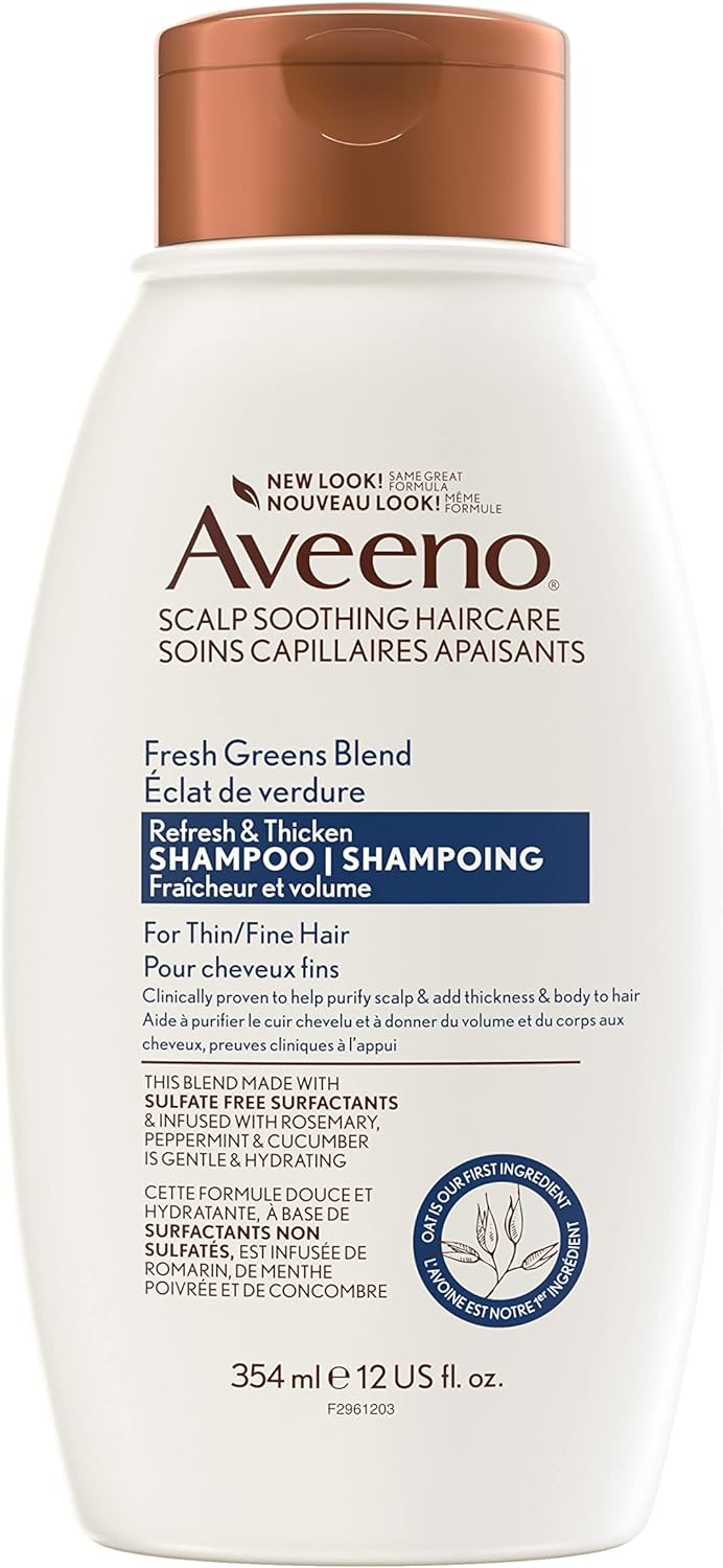 Aveeno Fresh Greens Blend Volumizing Shampoo, Cucumber, Rosemary, for Fine Hair, 12 fl oz