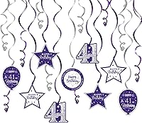 Vista 28 de Serpentinas de remolinos de cumpleaños feliz de 16 años con purpurina azul y plateada - Kit de 15 piezas de remolinos colgantes para el kit
