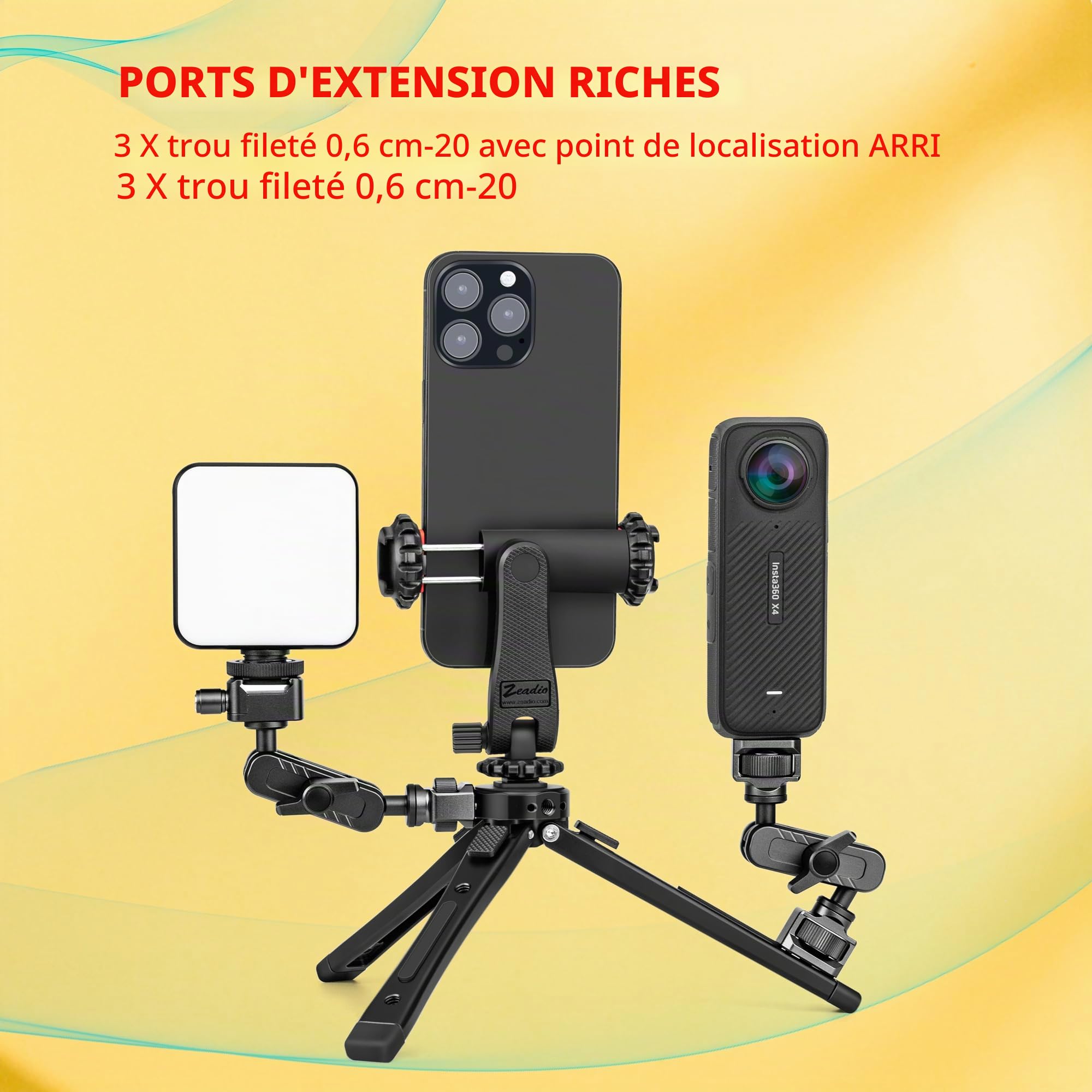 Zeadio Trépied Métallique Professionnel Robuste - Support Universel pour Table (Charge 40 kg / 88 LB) - Appareil Photo, Gimbal, Caméra Action, Caméscope, Microphone, Lumière LED, etc