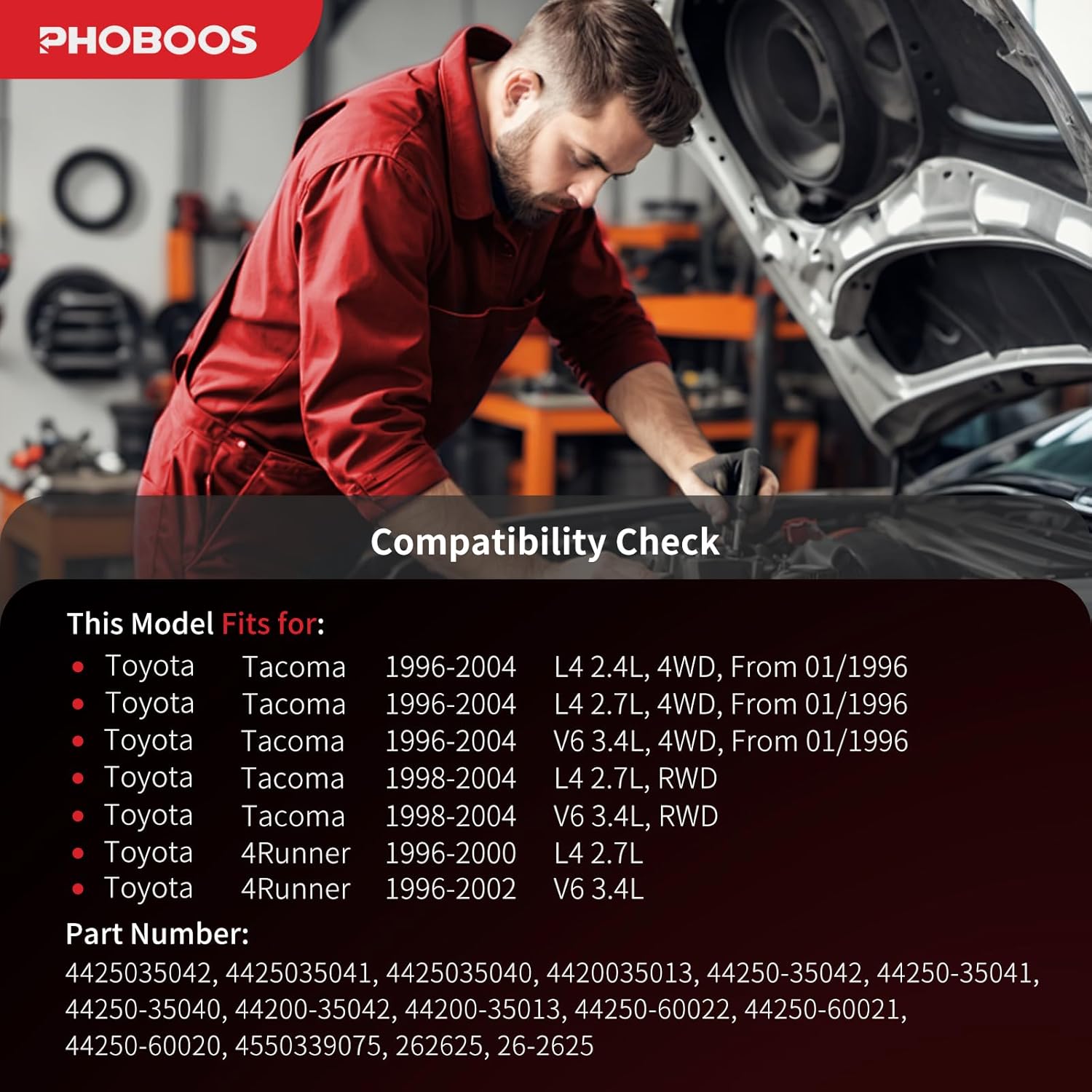 PHOBOOS Hydraulic Power Steering Rack and Pinion Assembly Compatible with Toyota Tacoma 1996-2004, Toyota 4Runner 1996-2002, 2.7L/3.4L. New Unit, Leak Resistance, Direct Fit, Ref. 26-2625