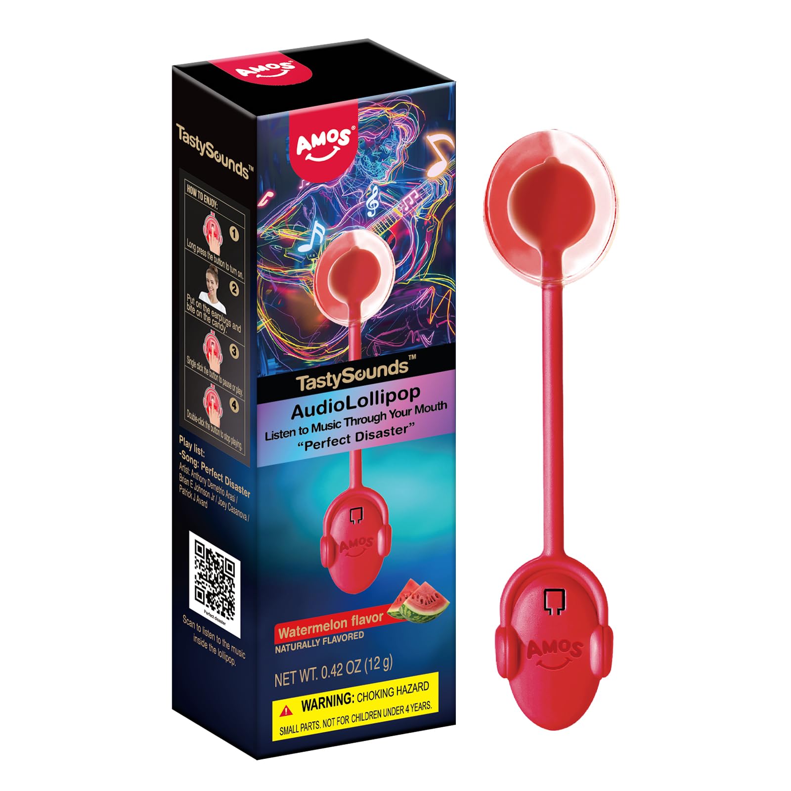 AMOS Lutscher Audio Lollipop Süssigkeiten, 1x Erdbeere Ostern Süßigkeiten Geschenke Musik Lollies Süßigkeitens Bonbons, Einzeln Verpackt Zuckerfrei Lollipops Lutscher Süßigkeiten-1