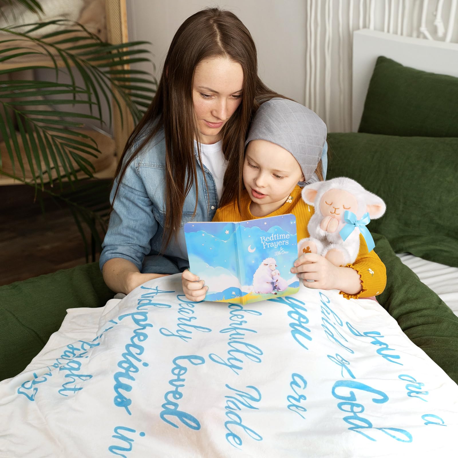 Regalo per battesimo per ragazzi, set regalo per battesimo cattolico per neonati, regalo di battesimo con agnello di peluche, braccialetto e sacchetto, libro di fiabe, coperta per battesimo, regalo di